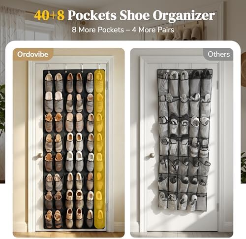 48 Pockets Over the Door Shoe Organizer, Large Mesh Hanging Shoe Rack, 6-Column Heavy Duty Shoe Storage for Sneakers and Heels, Behind Door Holder for Entryway Bedroom Dorm College, Black - Image 2