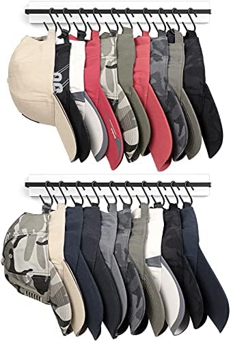 Mkono Hat Rack for Wall Wooden Baseball Caps Organizer with 20 Hooks Rustic Cowboy Hat Hanger Wall Mounted Caps Display Rack for Closet Bedroom Entryway, Set of 2, White by Mkono