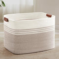 100L Large Woven Laundry Basket Hamper with Leather Handles,Brown​ by SunNewt