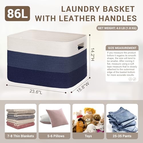 86L Large Woven Laundry Basket Hamper with Handles, Gradient Blue - Image 2