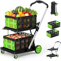 8-in-1 Max 200LBS Collapsible Shopping Cart on Wheels with 2 Storage Crates, Portable Foldable Shopping Cart with Foot Brake for Picnic, Supermarket, Office, Green-2026 Upgraded by BSMTEK