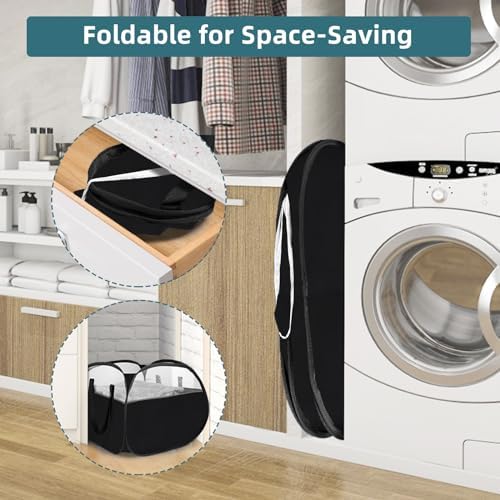 Laundry Basket with Handles 90L, Collapsible Laundry Baskets, Foldable Laundry Basket, Tear-proof Dirty Clothes Pop Up Hampers for Laundry, Bedroom, Bathroom, Dorm, Kids Room, Travel or Campout Black - Image 3