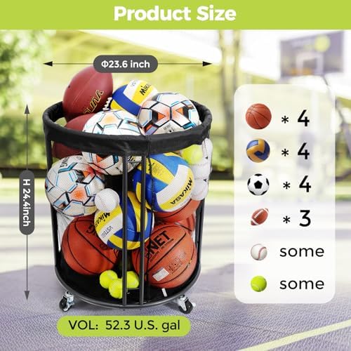 Kingarage Ball Storage Bin, Sports Ball Storage Cart, Ball Holder with Wheels for Basketball, Soccer, Garage, School, Indoor, Outdoor Ball Basketball Storage Rack Upgraged - Image 6