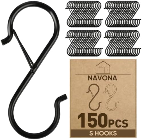 150 Pcs S Hooks for Hanging Heavy Duty, Metal S Hook with Safety Buckle by Welcometobuy%EF%BC%81