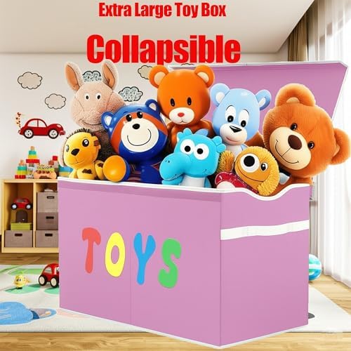 YOLOXO Toy Box Chest, Collapsible Sturdy Storage Bins with Lids, Extra Large Kids Toy Storage Organizer Boxes Bins Baskets for Kids, Boys, Girls, Nursery Room, Playroom, Closet (Classical Pink) - Image 6