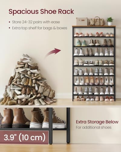 VASAGLE Shoe Rack with 7 Mesh Shelves and 1 Large Top for Bags, Steel Frame - Image 4