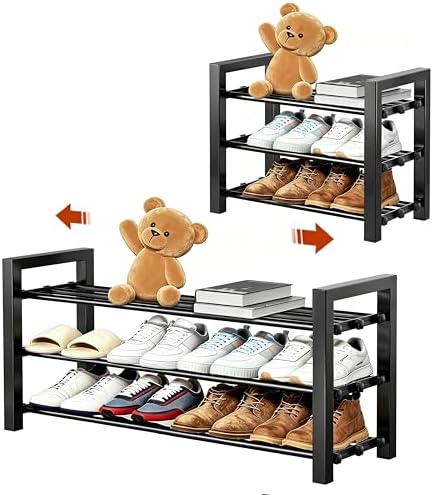 Expandable Shoe Rack, Heavy Duty Metal Shoe Organizer for Closet | 3Tier Heavy Duty Iron Adjustable Shoe Storage,Fits 12+ Pairs,Space-Saving,Non-Slip,Easy Assembly,For Doorway Entryway Bedroom by HDDTTZFURNITUREMAKEYOURDALIYLIVEBETTERANDBETTER