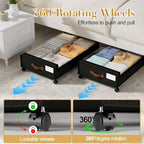Yecaye 60L Under Bed Storage with Wheels, 4 Pack, Black | 360° Rolling Wheels, Clear Lids & Label, Reinforced Handle, Rolling Metal Drawers for Clothes, Blankets, Shoes in Bedroom - Image 4