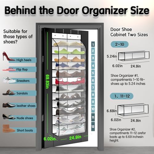 Kotkn Over The Door Shoe Organizer with 12 Large Breathable Pockets - Durable Hanging Storage for the Entire Family's Shoes (White) - Image 2