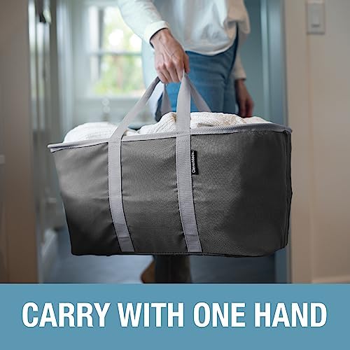 CleverMade Collapsible Fabric Laundry Baskets - Foldable Pop Up Storage Container Organizer Bags - Large Rectangular Space Saving Clothes Hamper Tote with Carry Handles, Pack of 2, Charcoal - Image 4