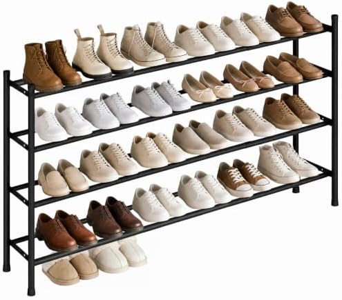 STORAGE MANIAC Long Expandable Shoe Rack, 24 Pairs Metal Wide Stackable Shoe Rack, Adjustable Shoes Shelf, Freestanding Shoes Organizer for Closet, Entryway, Hallway, Garage, Front Door, 4 Tiers by STORAGEMANIAC