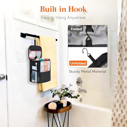 Lifewit Shower Bag Mesh Shower Caddy Portable College Dorm Room Essentials Tote Bag for Bathroom, Gym, Travel, Camping Quick Dry Hanging Shower Organizer Basket Toiletry Bag, Medium, Black - Image 3
