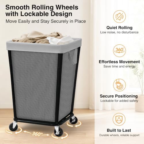 STO STO 160L Rolling Laundry Hamper with Wheels, Laundry Basket, Gray - Image 6