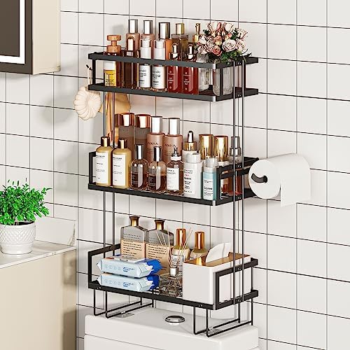 Godboat 3-Tier Over Toilet Storage Shelf, Wall-Mount with 2 Hook/Paper Rack by Godboat