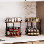 YATINEY Spice Rack, Set of 2 Lazy Susan Organizer, 2-Tier Turntable Organizer, Rotating Spice Rack Organizer For Cabinet, Compact and Versatile, for Kitchen Countertop, Rustic Brown SR22L2BR - Image 2