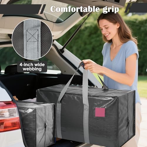 12 Pack Moving Bags with Full-Open Side Zipper, Extra Large 93L Heavy Duty Waterproof Foldable Storage Totes for College Dorm, Moving & Home Organization Gray - Image 6