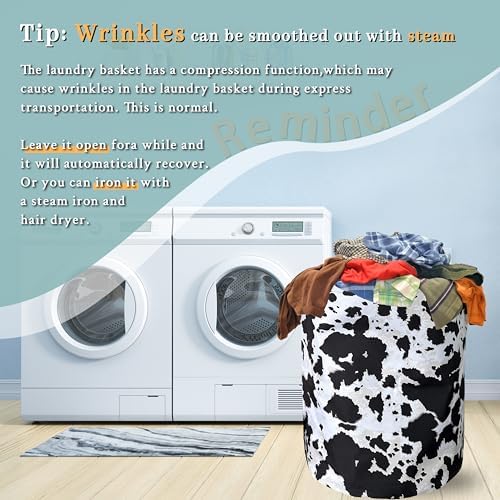 Black White Cows Print Laundry Basket Oxford Cloth Hamper 18.9x16.5Inch - Image 6