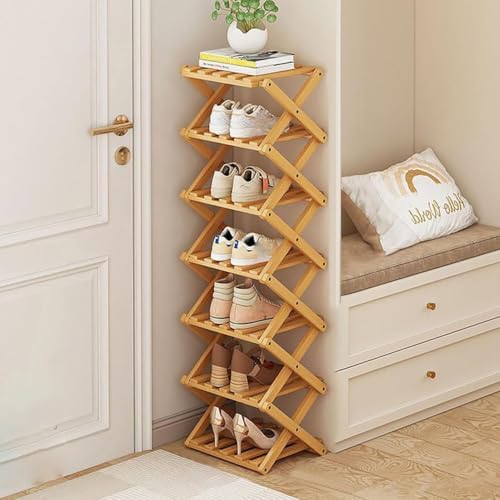 Vertical Narrow Shoe Rack, 7 Tier Portable Folding Shoe Storage Rack, Without Installation Free Standing Shoe Rack for Corridors, Bedrooms Living Room Corner and Small Spaces (7 Tier) by Akloya