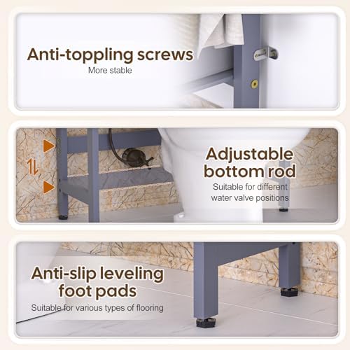 Cozivolife Over The Toilet Storage: 4-Tier Rack with 2 Baskets (Grey) - Image 5