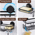 KEGII Shower Caddy Suction Cup, 3 Pack Removable Shower Shelves with Hooks & Soap Holder, No Drilling Bathroom Organizer, Waterproof Suction Storage for Inside Shower, Black - Image 3