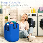 HOUSE AGAIN Upgraded Polyester Pop Up Laundry Hamper, Collapsible Laundry Baskets with Durable Handles Solid Bottom High Steel Frame and Side Pocket, Easy Open & Save space,Perfect for Storage(Blue) - Image 2