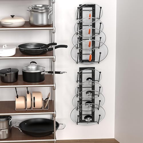 Cisily 8 Layers of Adjustable Pot Lid Organizer Rack for Cabinet Door/Wall，2Pack Lid Organizer Pots and Pans Holder for Kitchen Storage with No Drilling Adhesive 5.7 W“(Black) - Image 7