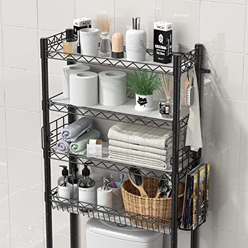 Hodonas Over Toilet Bathroom Organizer, Black, 26.97" x 9.84" x 67.32" - Image 4