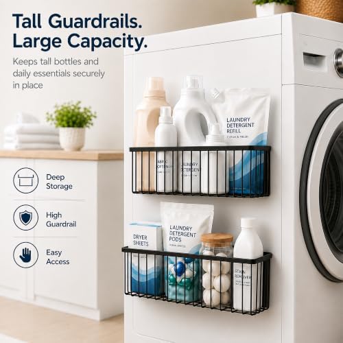 2-Pack Magnetic Laundry Organizer Shelf for Washer Dryer, Black - Image 3