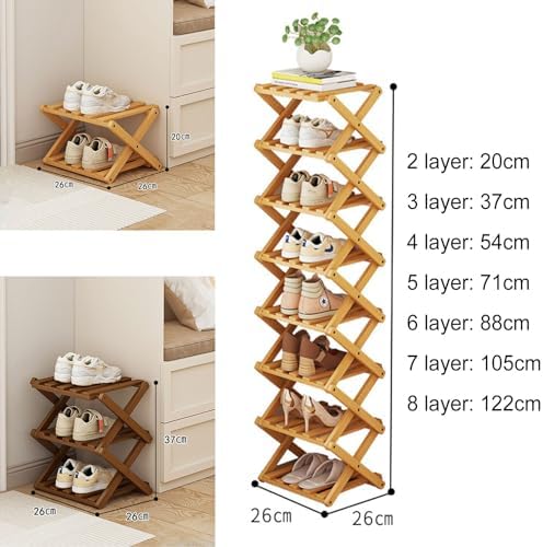 YYW Shoe Rack, Foldable Bamboo Shoes Shelf, Freestanding Shoe Storage Organiser for Entryway, Hallway, Bedroom, Closet (Wood Color, 8 Layers) - Image 6