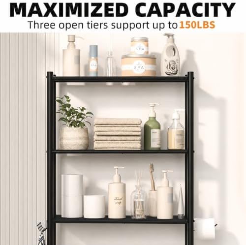 GloTika 3-Tier Over Toilet Storage, Anti-Tilt, 64" H, Black - Image 5