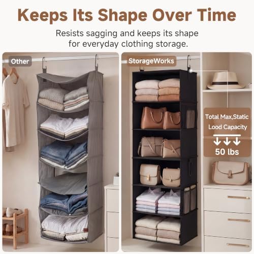 StorageWorks Hanging Closet Organizer, 6-Shelf with 2-in-1 Design, Ivory | Maximize Closet Space with Reinforced Shelves, Small Closet Storage Solution for Bedrooms, Dorms and RVs, Jumbo - Image 5