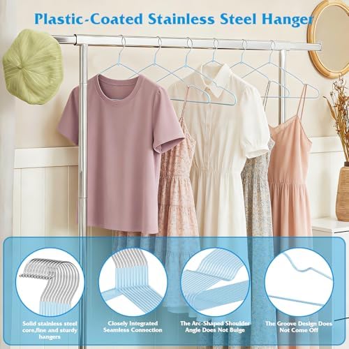 150 Pack Clothes Hangers,Non Slip Blue Plastic Coated Metal Coat Hanger for Closet,Sturdy Thin Hangers Bulk Space Saving Hangers for Pants,Skirt,Shirt,Dress,Tie - Image 4