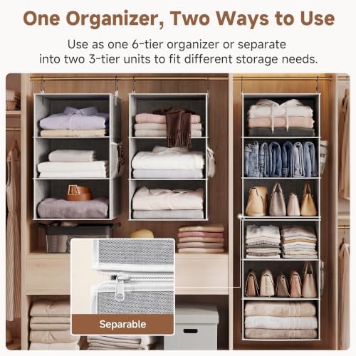 StorageWorks Hanging Closet Organizer, 6-Shelf with 2-in-1 Design, Ivory | Maximize Closet Space with Reinforced Shelves, Small Closet Storage Solution for Bedrooms, Dorms and RVs, Jumbo - Image 3