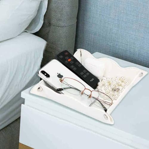 Valet Tray for Men Women 2 Pack - PU Leather Travel Catchall Tray Organizer - Desk Bedside Nightstand Storage Box for Jewelry Key Phone Remote Controller Wallet Watch Glasses Readers -White - Image 5