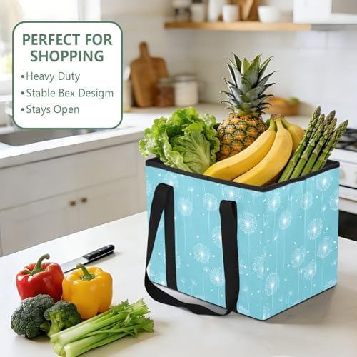 Trunk Organizer Collapsible Car Organizer with Handle Car Storage Box Bin for Groceries SUV Utility Tote Bag Portable Vehicle Container Bright Blue Dandelion Heart - Image 5