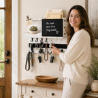 Key Holder Wall Mount with Shelf, Key Hooks for Wall, White Washed - Image 3