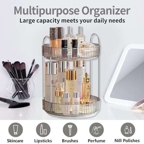 Asayuee 360 Rotating Makeup Organizer for Vanity,Bathroom Countertop Organizer,Spinning Perfume Organizer&Vanity Organizer(Grey-2 Tier) - Image 7