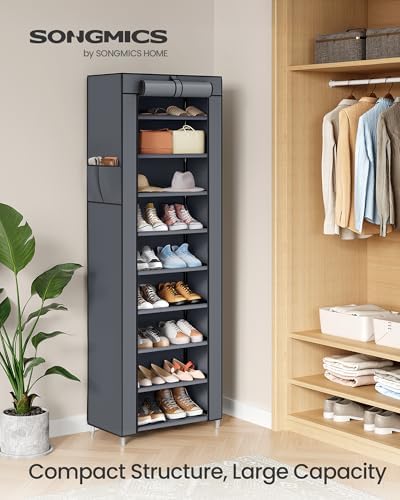 SONGMICS 10-Tier Shoe Rack with Cover, Shoe Storage Cabinet for 20 Pairs - Image 4
