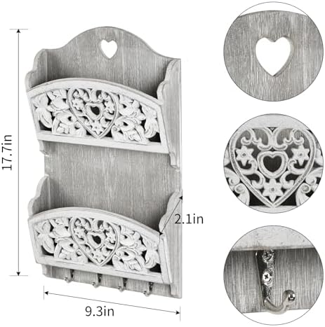 Key and Mail Holder for Wall, 2-Slot Mail Organizer Wall Mount 4 Key Hooks - Image 3