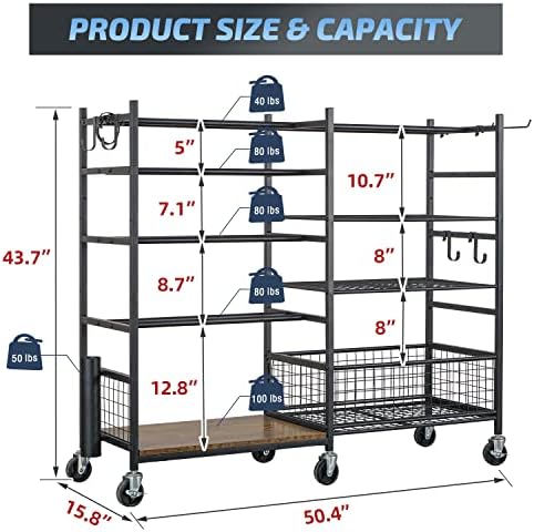 PLKOW Dumbbell Rack, Weight Rack for Dumbbells, Home Gym Storage for Dumbbells Kettlebells Yoga Mat and Balls, All in One Workout Storage with Wheels and Hooks, Powder Coated Finish Steel - Image 6