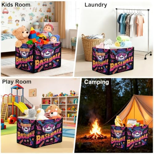 Baseball Storage Basket Toy Storage Bins Collapsible Cube Organizer - Image 5