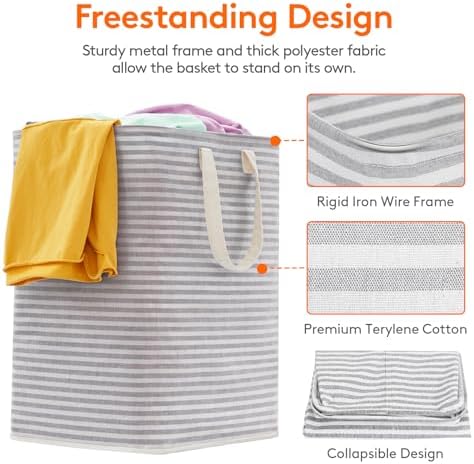 Lifewit 90L Large Laundry Baskets, 2 Pack, Reinforced Handles, Grey | Collapsible Laundry Hamper, Dirty Clothes Hamper, Waterproof Freestanding Design for Dorm, Laundry Room, Bedroom, Bathroom - Image 2