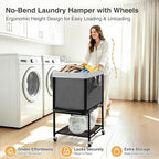 STO STO Rolling Laundry Hamper with Lockable Wheels, 29-Gallon (110L) Laundry Cart with Removable Canvas Bag, 2-Tier Clothes Basket Hamper with Shelf for Closet, Bedroom, Bathroom, Laundry Room, Gray - Image 4