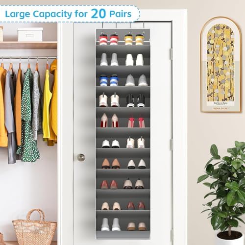 REGELETO 10 Tiers Large Size Over Door Shoe Organizer Storage, Hanging Shoe Rack for Door with Deep Pockets, Fit 20-30 Pairs Shoe Organizer Holder for Sneakers and Boots (Grey) - Image 3