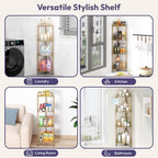 SWTYMIKI Standing Shower Caddy Corner - 4‑Tier Stainless Steel Shower Organizer Shelf with 12 Hooks and Adhesive Pads, Rustproof Corner Shelves Stand Rack for Bathroom Shower Room, Gold - Image 6