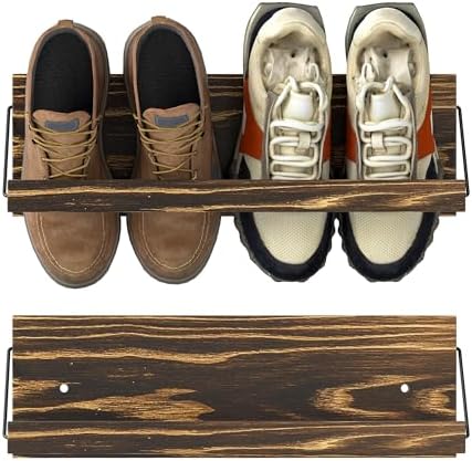 Nisorpa 20 Inches Wall Mounted Shoe Rack, Rustic Burnt Wood, 2 Pack by Nisorpa