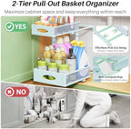 Under Sink Organizer, 1-Pack Pull Out Cabinet Organizer 2 Tier Metal Slide Out Storage Shelf Rack, L-Shaped Adjustable Height,Mesh Sliding Drawer for Kitchen, Bathroom, Laundry, Pantry, Blue, XL - Image 4