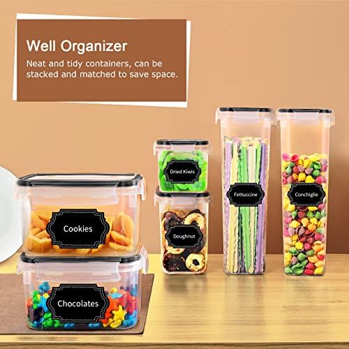 PRAKI Airtight Food Storage Containers Set, 16 Pcs BPA Free Plastic Dry Food Canisters for Kitchen Pantry Organization and Storage Ideal for Cereal, Flour & Sugar - Labels, Marker(Black) - Image 6
