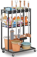 Broom Holder with Cleaning Supplies Organizer, Broom Closet Storage Cabinet with Mop Hanger Gripper Rack Hooks, Cleaning Housekeeping Janitorial Cart with Cleaning Caddy, Laundry Room Organization by Olakee