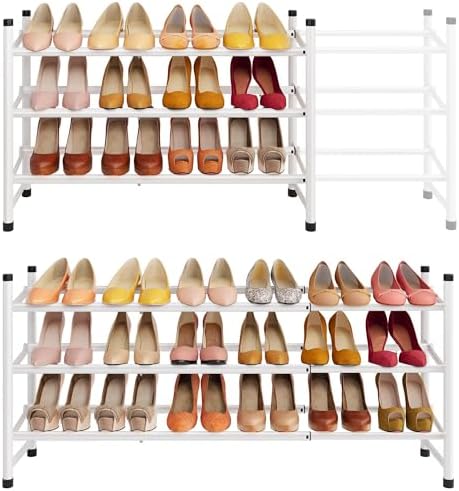 Tajsoon Expandable Shoe Rack for Closet 3 Tier, 28“-41“Stackable, White by Tajsoon